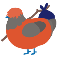 A vermilion and grey chicken with a head pattern
