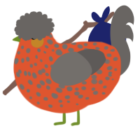 A vermilion and grey chicken with a speckle pattern
