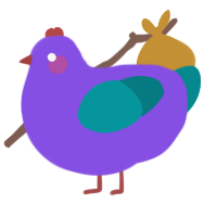 A blurple and teal chicken