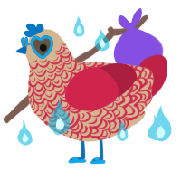 A beige and crimson chicken with a double-lace pattern