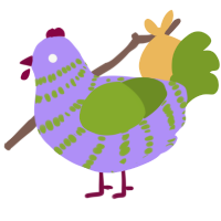 Cold, a lilac and chartreuse chicken with a bar pattern