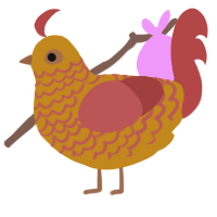 A ochre and red chicken with a lace pattern