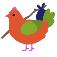 A vermilion and chartreuse chicken