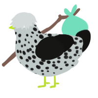A silver and black chicken with a speckle pattern