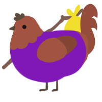A violet and russet chicken with a head pattern