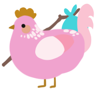A pink and rose chicken with a neck-speckle pattern