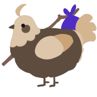 A bark and beige chicken with a head pattern