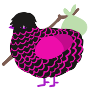 A sable and fuchsia chicken with a lace pattern