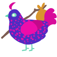 A indigo and fuchsia chicken with a speckle pattern
