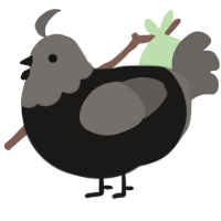 A sable and grey chicken with a head pattern