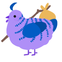 A lilac and ultramarine chicken with a half-bar pattern