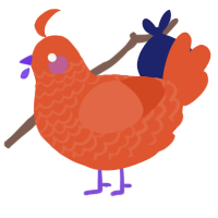 A vermilion chicken with a lace pattern