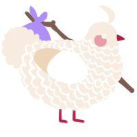A cream chicken with a lace pattern