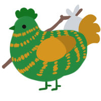 A viridian and ochre chicken with a bar pattern