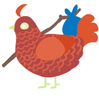A red and vermilion chicken with a lace pattern
