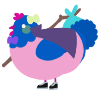 Terrela, a pink and ultramarine chicken with a head pattern