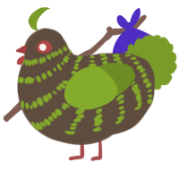 A bark and chartreuse chicken with a bar pattern