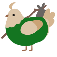 A leaf and beige chicken with a head pattern