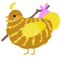 A ochre and yellow chicken with a bar pattern