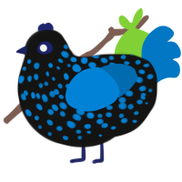 A black and sapphire chicken with a speckle pattern