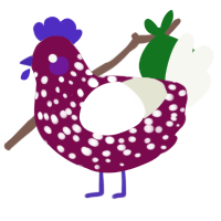 A wine and white chicken with a speckle pattern