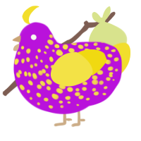 A amethyst and yellow chicken with a speckle pattern