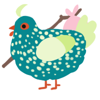 A teal and apple chicken with a speckle pattern