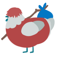A red and silver chicken with a head pattern