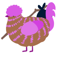 A brown and orchid chicken with a bar pattern
