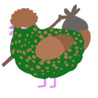 A leaf and brown chicken with a speckle pattern