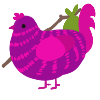 A plum and fuchsia chicken with a bar pattern