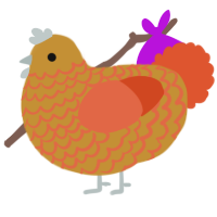 A gold and vermilion chicken with a lace pattern