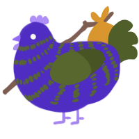 A indigo and olive chicken with a bar pattern