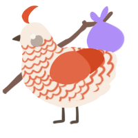 A cream and vermilion chicken with a lace pattern