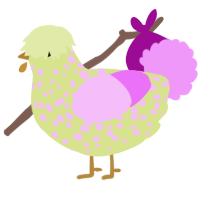 A lemon and lavender chicken with a speckle pattern