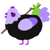 A black and lilac chicken with a head pattern