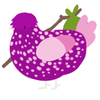 A plum and pink chicken with a speckle pattern