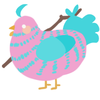 A pink and aqua chicken with a bar pattern