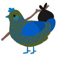 A olive and ultramarine chicken with a lace pattern