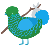 A viridian and sky chicken with a lace pattern