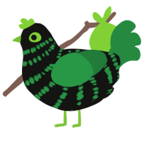 Eyefestation, a black and viridian chicken with a bar pattern