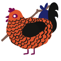 A vermilion and black chicken with a lace pattern