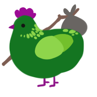 A leaf and grass chicken with a neck-speckle pattern