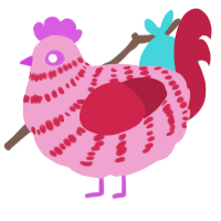 A pink and crimson chicken with a bar pattern