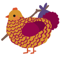 A orange and maroon chicken with a lace pattern