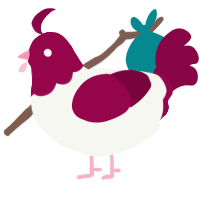 A white and maroon chicken with a head pattern