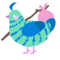A mint and sapphire chicken with a bar pattern