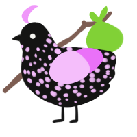 A black and lavender chicken with a speckle pattern