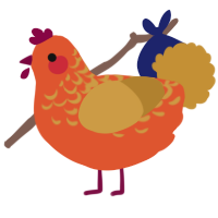 A vermilion and gold chicken with a half-lace pattern