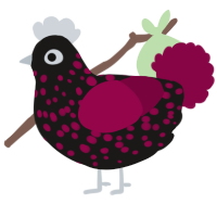 A sable and maroon chicken with a speckle pattern